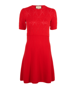 Gucci Perforated GG Dress, Wool, Red, Sz S, 3*