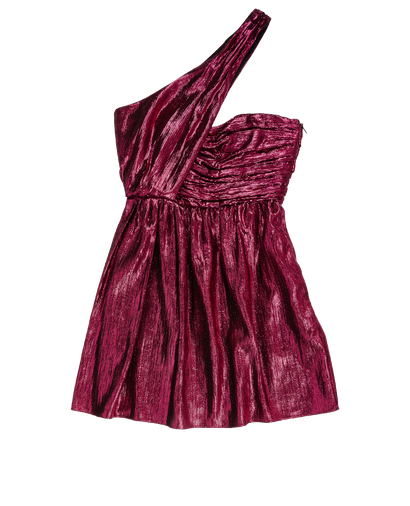 Saint Laurent One-Shoulder Lame Mini Dress, &pound;350, Clothing, Pink, Acetate/Viscose, Front view