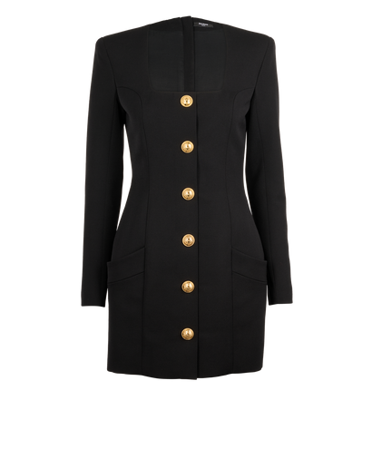 Balmain  Square Neck Mini Dress, &pound;350, Clothing, Black, Wool, Front view