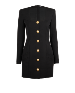 Balmain  Square Neck Mini Dress, Wool, Black, UK10, 3*