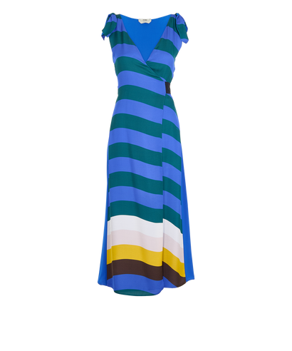 Fendi Striped Wrapped Dress, &pound;250, Clothing, Beige/Blue/Green, Silk, Front view