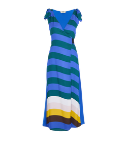 Fendi Striped Wrapped Dress, Silk, Blue, UK 4, 3*