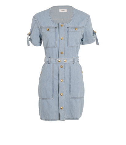 Celine Belted Stripe Mini Dress, &pound;350, Clothing, Blue/White, Cotton, Front view