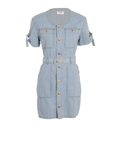 Celine Belted Stripe Mini Dress, Cotton, Blue, Sz M, 3*