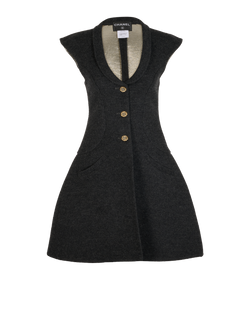 Chanel Buttoned Metallic Collar Dress,Wool/Silk/Poly, Grey, UK6, 3*