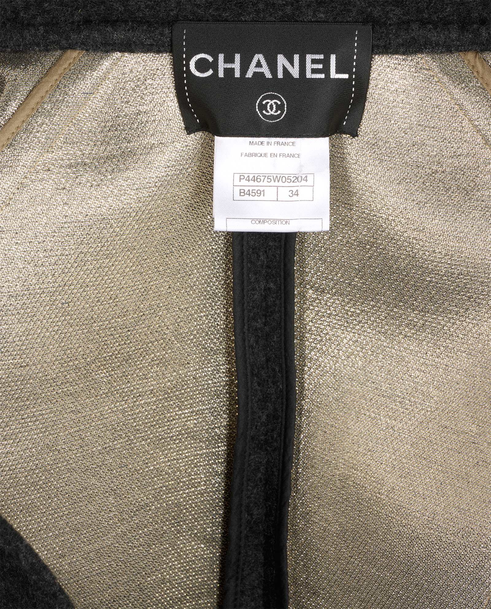 Chanel Buttoned Metallic Collar Dress, &pound;850, Clothing, Grey, Polyester (Polymer)/Silk/Wool, Other view