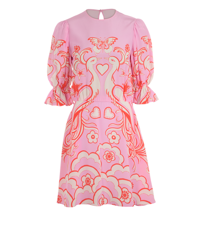 Valentino Birds Print Dress, &pound;250, Clothing, Pink/Red, Silk, Front view