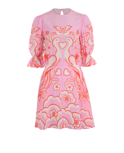 Valentino Birds Print Dress, Silk, Pink, UK 8, 3*