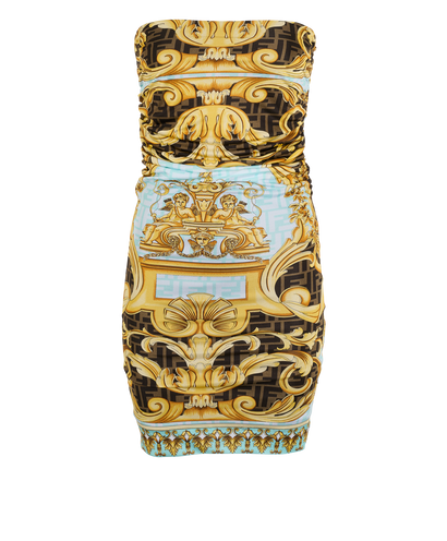 Versace x Fendi Fendace Baroque Mini Dress, &pound;395, Clothing, Yellow, Viscose, Front view