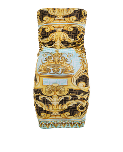 Versace x Fendi Fendace Baroque Mini Dress, Viscose, Blue/Brwn, UK4, 3*