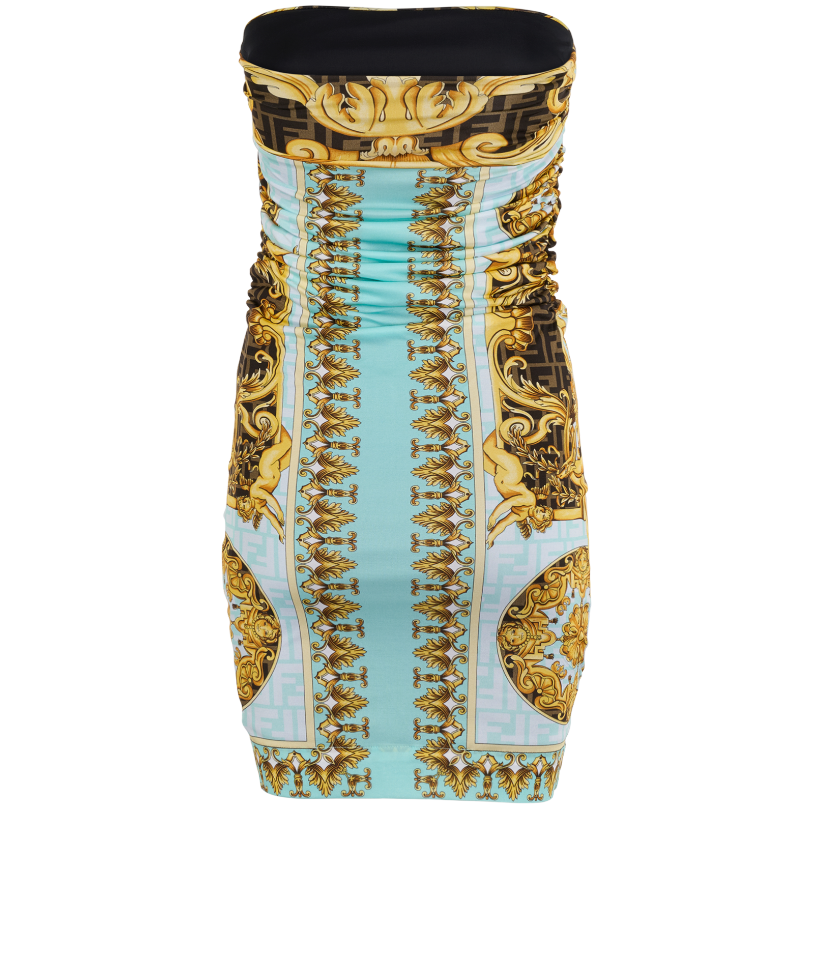 Versace x Fendi Fendace Baroque Mini Dress, &pound;395, Clothing, Yellow, Viscose, Back view