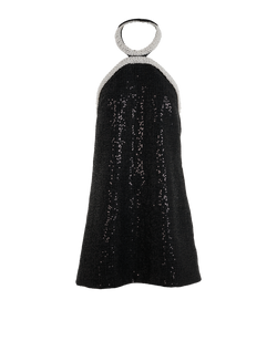 Self Portrait Pearl Trim Mini Dress, Polyester, Black, UK10, 2*