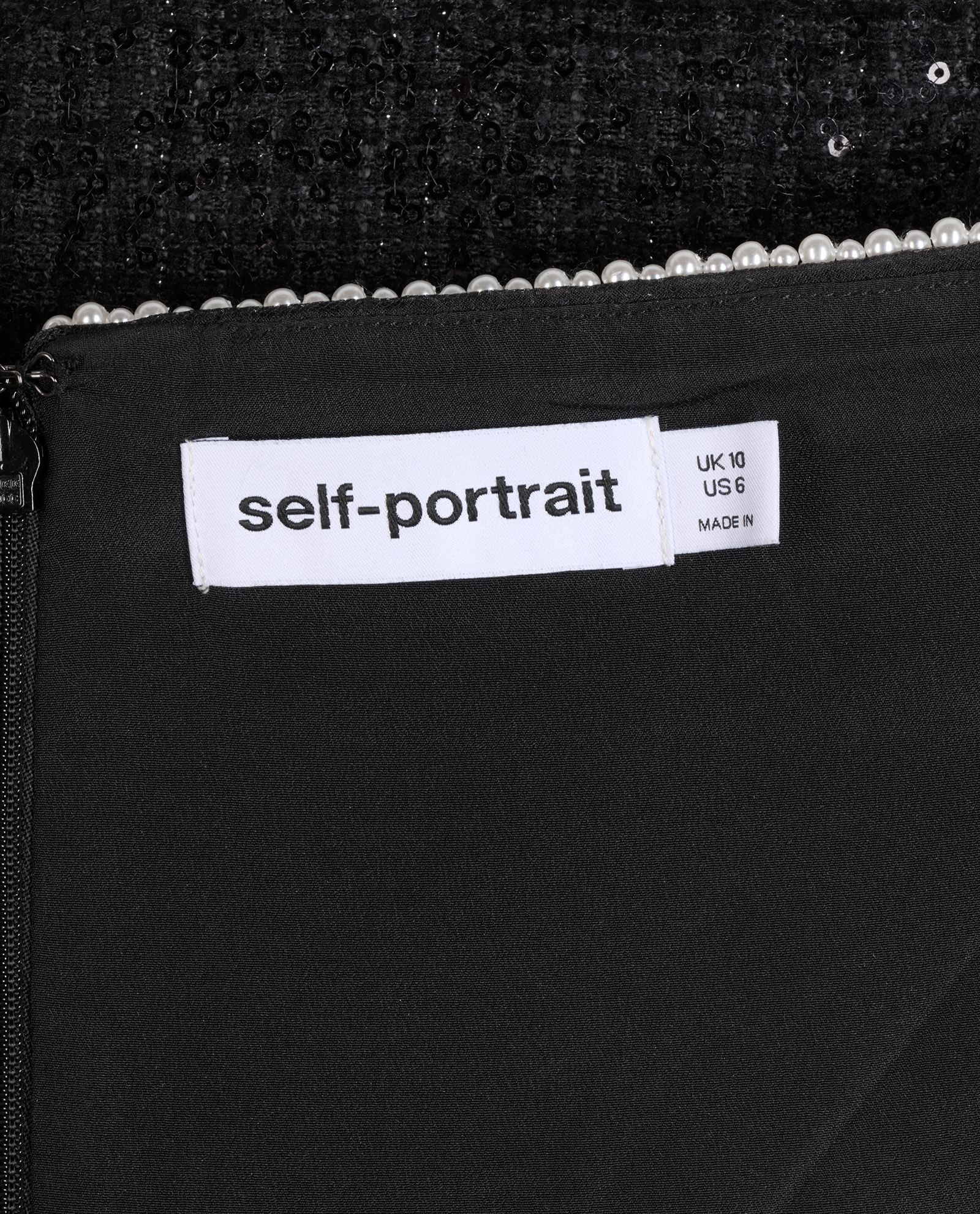 Self Portrait Pearl Trim Mini Dress, &pound;130, Clothing, Black, Polyester (Polymer), Other view