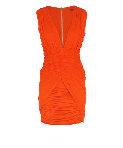 Balmain Ruched Mini Dress, &pound;250, Clothing, Orange, Viscose, Front view