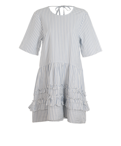Ganni Striped Mini Dress, &pound;95, Clothing, Blue/White, Cotton, Front view