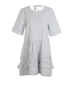 Ganni Striped Mini Dress, Cotton, White/Blue, UK10, 3*