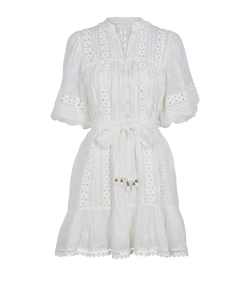 Zimmermann Aster Embroidered Midi Dress, Ramie/Cotton, White, Sz M, 2*