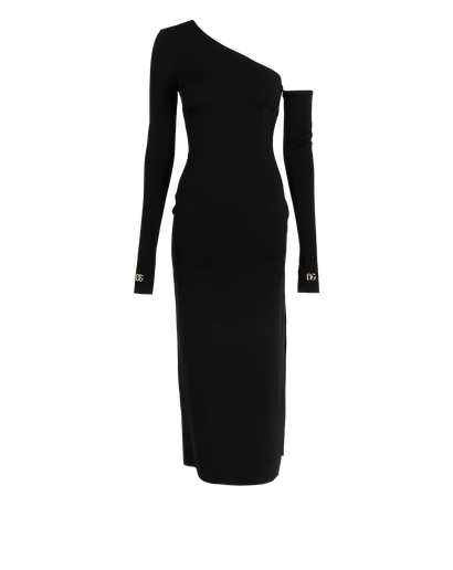 Dolce & Gabbana One Shoulder Midi Dress, &pound;230, Clothing, Black, Viscose, Front view