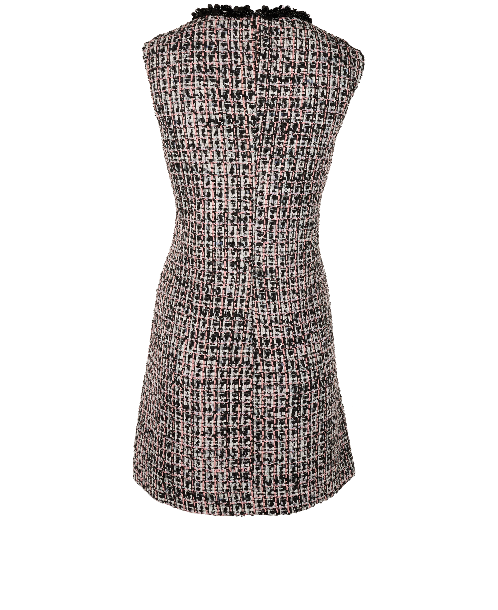 Self-Portrait Embellished Tweed Mini Dress, &pound;110, Clothing, Black/Grey/Pink, Polyester (Polymer), Back view