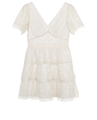 Self Portrait Lace Embellished Mini Dress, &pound;120, Clothing, White, Polyester (Polymer), Front view