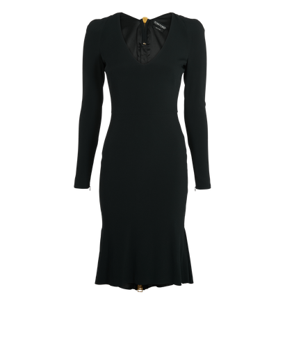 Tom Ford V-Neck Midi Dress, &pound;140, Clothing, Black, Viscose, Front view