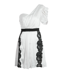 Self Portrait Asymmetric Mini Dress, Polyester, White/Black, UK8, 2*