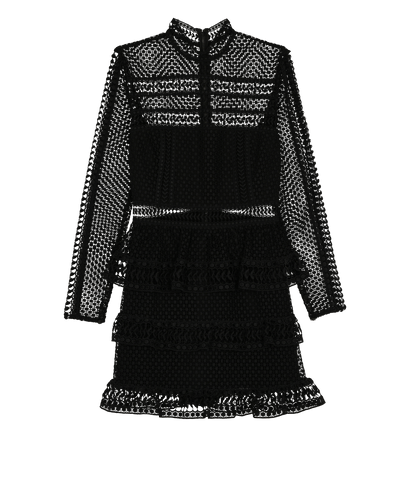 Self- Portrait High Neck Paneled Dress, £95, Clothing, Black, Polyester (Polymer), Front view