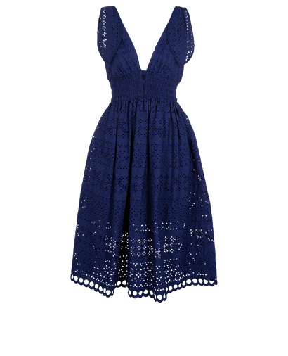 Self-Portrait Tie Shoulde Midi Dress, &pound;130, Clothing, Blue, Cotton/Polyester Mix, Front view