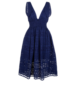 Self-Portrait Tie Shoulde Midi Dress, Cotton/Poly, Blue, UK12, 3*