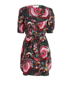 Zimmermann Paisley Tie-Waist Mini Dress, Cotton, Black/Pink, UK 12, 3*