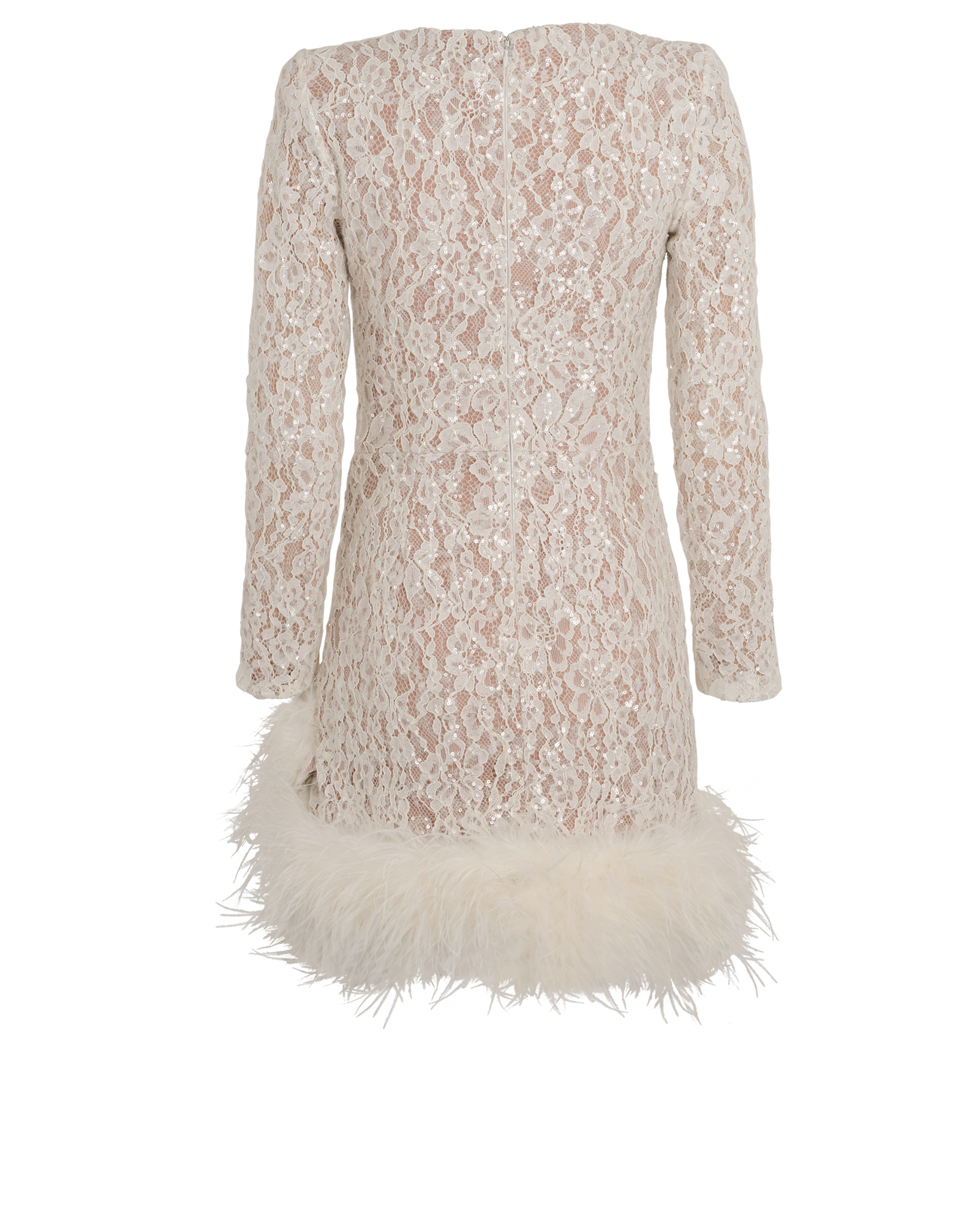 Nadine Merabi Feather Trim Sequin Dress, &pound;150, Clothing, White, Nylon, Back view