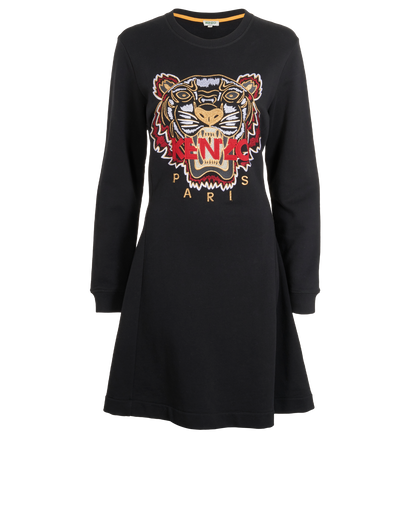 Kenzo Tiger Embroidered Long Sleeve Dress, &pound;70, Clothing, Black, Cotton, Front view