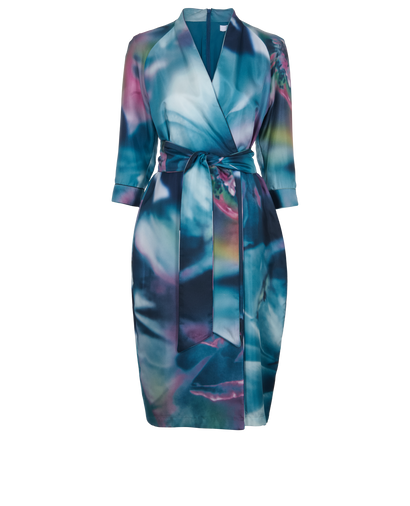 Max Mara Long Sleeve Belted Dress, &pound;150, Clothing, Blue, Silk, Front view