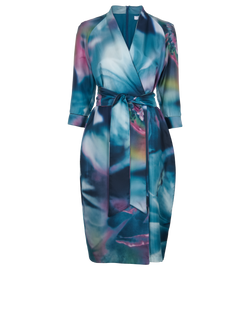 Max Mara Long Sleeve Belted Dress, Silk, Blue, UK 12, 2*