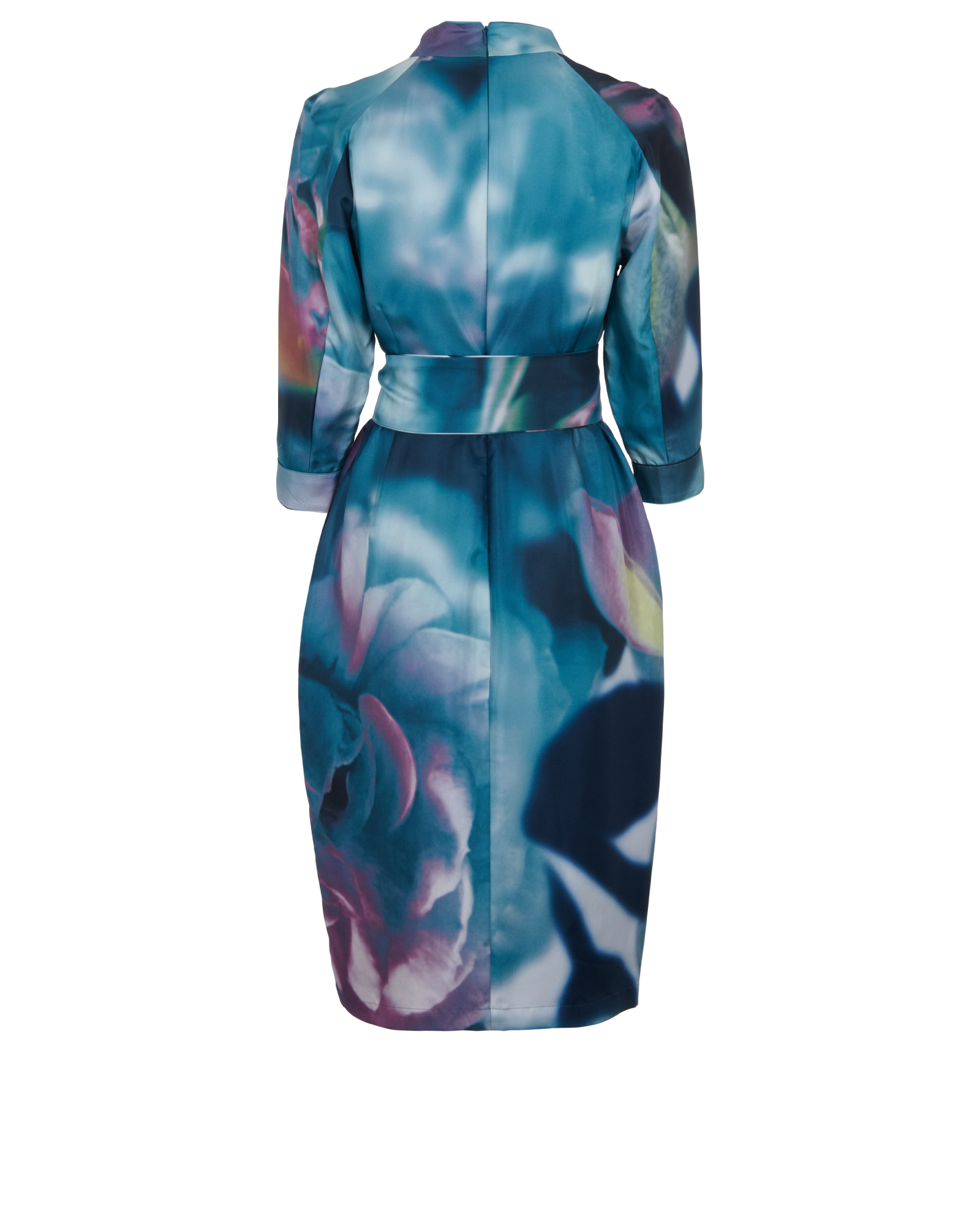 Max Mara Long Sleeve Belted Dress, &pound;150, Clothing, Blue, Silk, Back view