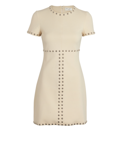 Saint Laurent Studded Short-Sleeve Mini Dress, &pound;150, Clothing, Cream, Wool, Front view