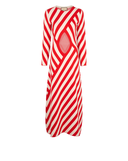 Gucci Striped Long Dress, &pound;320, Clothing, Red/White, Wool, Front view