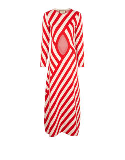 Gucci Striped Long Dress, Wool, White/Red, Sz XS, 3*