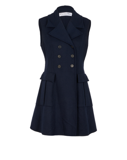 Christian Dior Double-Breasted Sleeveless Blazer Dress, &pound;450, Clothing, Navy, Wool, Front view