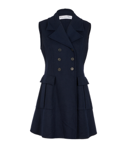 Christian Dior Double-Breasted Sleeveless Blazer Dress,Wool,Navy, UK14, 3*