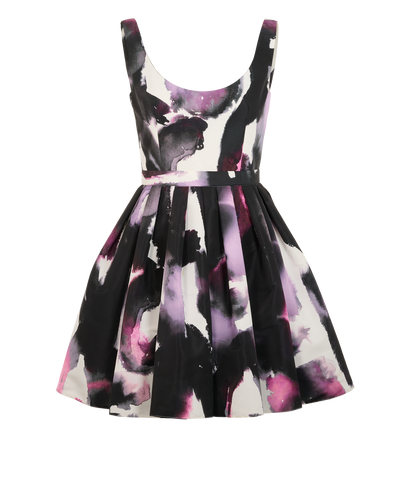 Alexander McQueen Abstract Flared Mini Dress, &pound;250, Clothing, Black/Purple, Polyester, Front view