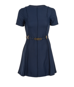 Gucci Elongated GG Belt Dress, Viscose, Navy, UK 6, 3*