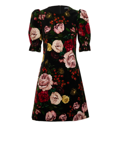 Dolce & Gabbana Floral Mini Dress, &pound;175, Clothing, Black/Green/Red, Cotton, Front view