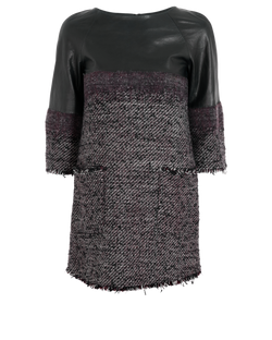 Chanel Front Pockets Tweed Dress, Leather/Wool Blk/Purple, UK8, 2*
