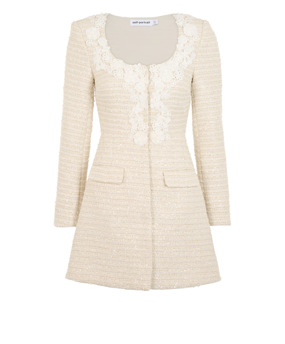 Self-Portrait Floral-Embroidered Sequin Boucle Mini Dress, &pound;110, Clothing, Cream, Sequins, Front view