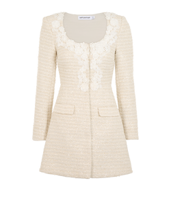 Self-Portrait Floral-Embroidered Sequin Boucle Mini Dress,Ply,Cream,UK6,3*