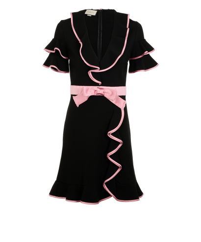 Gucci Trimmed Ruffle Dress, &pound;250, Clothing, Black, Viscose, Front view