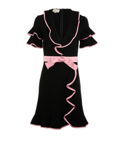Gucci Trimmed Ruffle Dress, Viscose, Black, Sz M, 2*