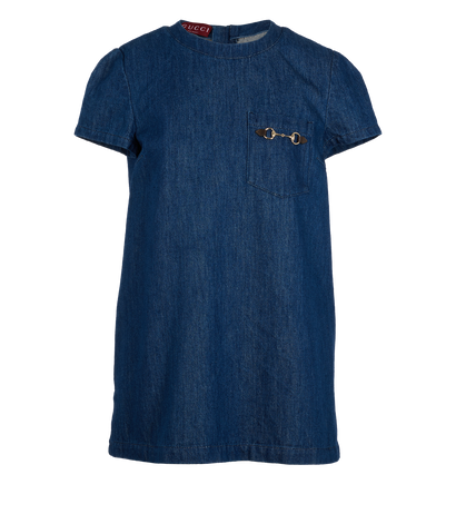 Gucci Horsebit Stone Washed Mini Dress, &pound;320, Clothing, Blue, Cotton, Front view