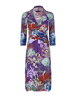 Etro Lilac Floral Bodycon Dress, Polyester, Purple/Blue, UK 8